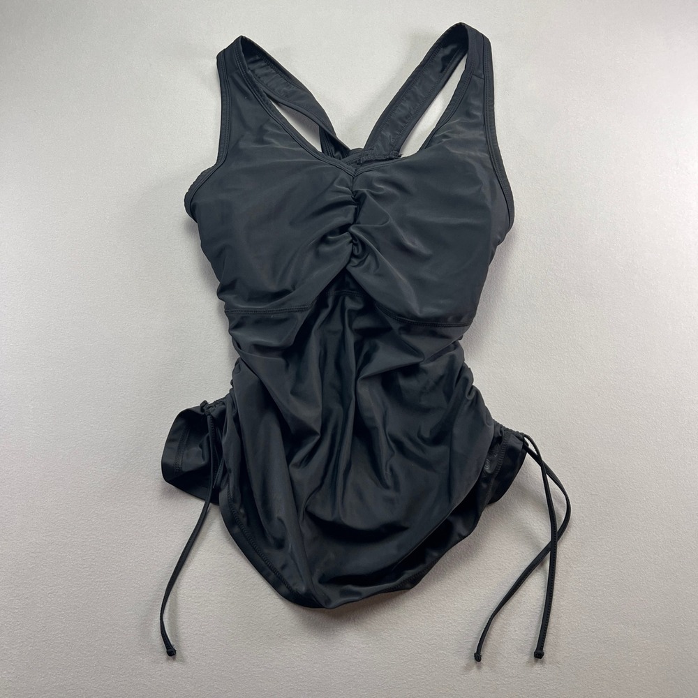 UV Skinz Tankini Top Womens 2XL Black Stretch Ruched Wide Strap UPF 50+ Swimwear